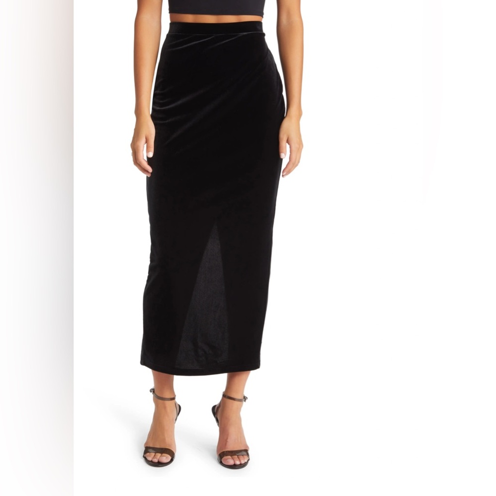 Open edit black velour pencil maxi skirt, Size M EUC